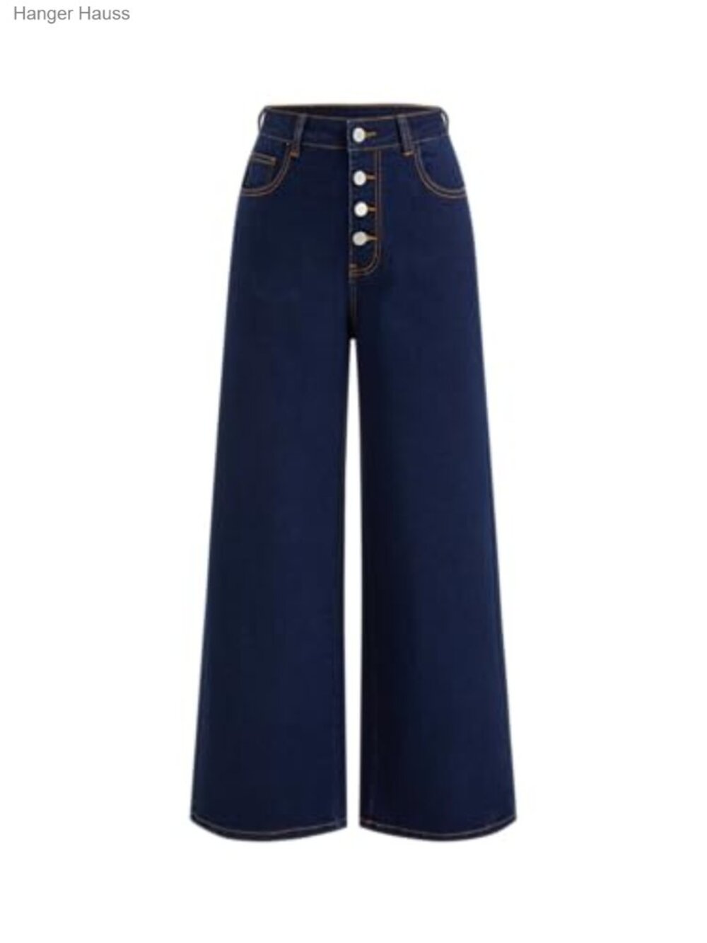 Wide Straight Leg High Waisted Button Down Stretchy Denim Jeans Pants